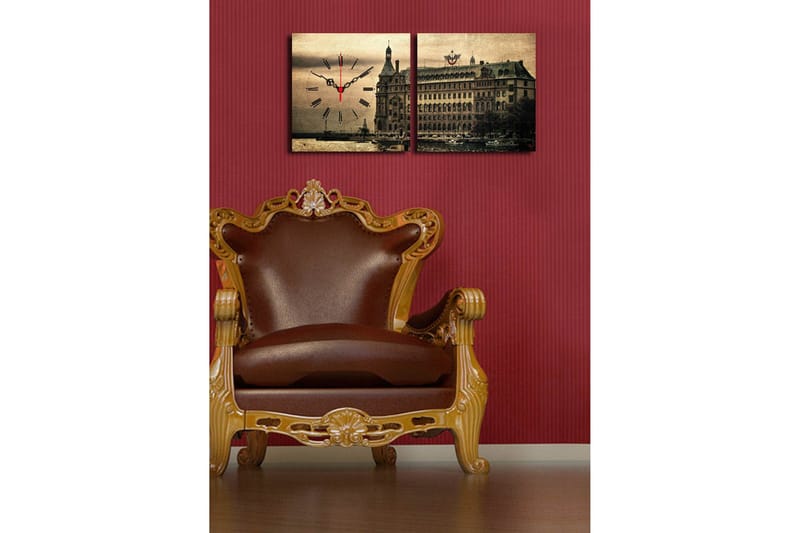 Dekorativ Canvasbilde med Klokke 2 Deler - Flerfarget - Innredning - Veggdekorasjon - Veggklokke