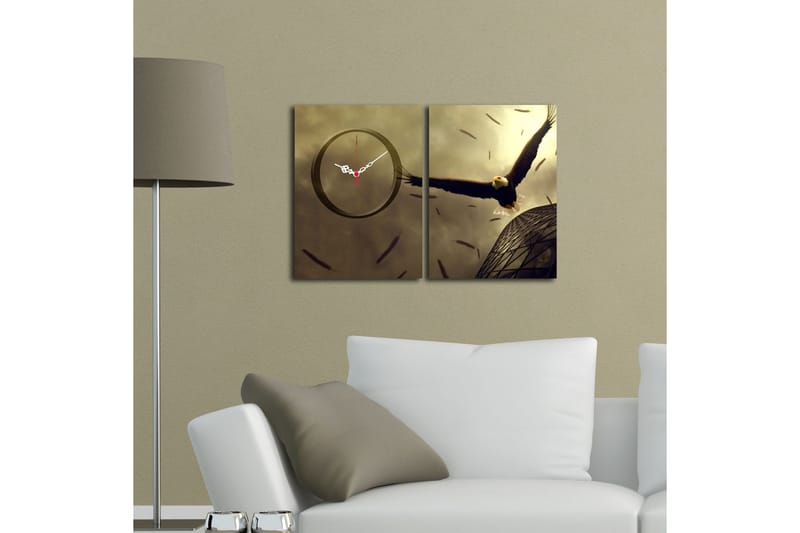 Dekorativ Canvasbilde med Klokke 2 Deler - Flerfarget - Innredning - Veggdekorasjon - Veggklokke