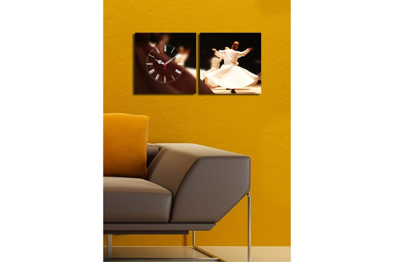 Dekorativ Canvasbilde med Klokke 2 Deler - Flerfarget - Innredning - Veggdekorasjon - Veggklokke