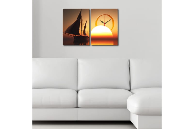 Dekorativ Canvasbilde med Klokke 2 Deler - Flerfarget - Innredning - Veggdekorasjon - Veggklokke