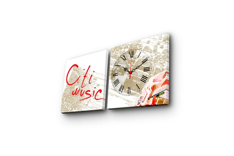 Dekorativ Canvasbilde med Klokke 2 Deler - Flerfarget - Innredning - Veggdekorasjon - Veggklokke