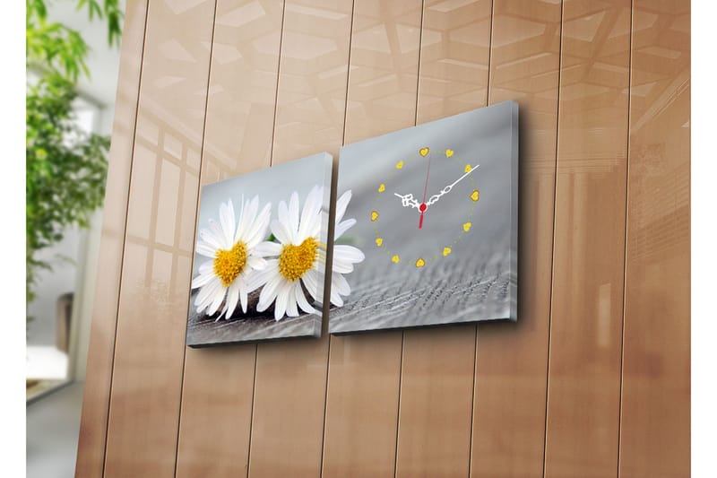 Dekorativ Canvasbilde med Klokke 2 Deler - Flerfarget - Innredning - Veggdekorasjon - Veggklokke