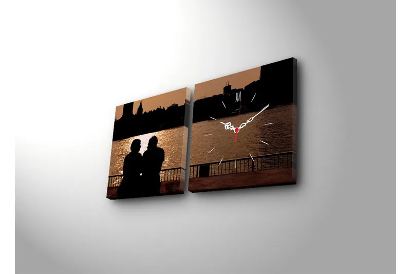 Dekorativ Canvasbilde med Klokke 2 Deler - Flerfarget - Innredning - Veggdekorasjon - Veggklokke