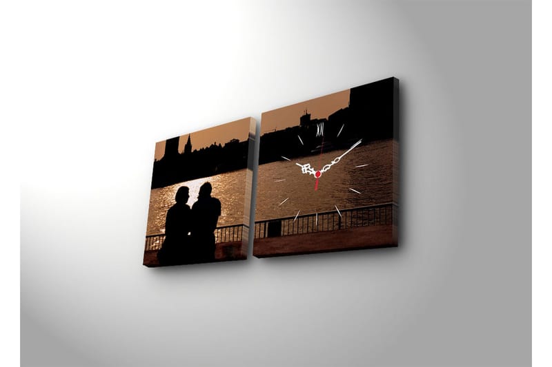 Dekorativ Canvasbilde med Klokke 2 Deler - Flerfarget - Innredning - Veggdekorasjon - Veggklokke