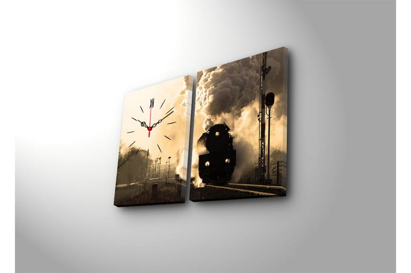 Dekorativ Canvasbilde med Klokke 2 Deler - Flerfarget - Innredning - Veggdekorasjon - Veggklokke