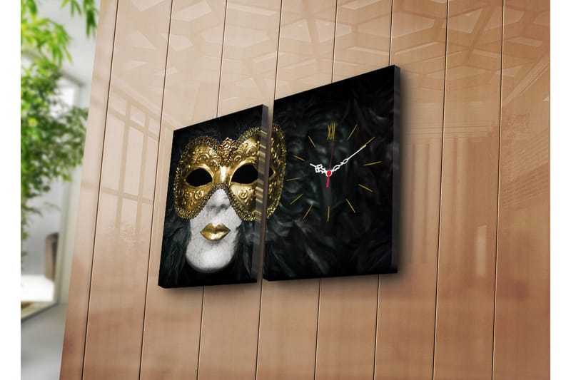 Dekorativ Canvasbilde med Klokke 2 Deler - Flerfarget - Innredning - Veggdekorasjon - Veggklokke