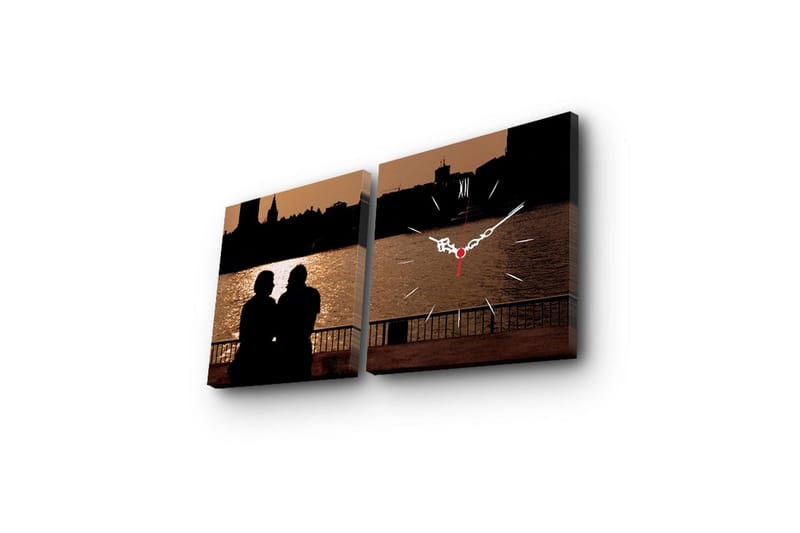 Dekorativ Canvasbilde med Klokke 2 Deler - Flerfarget - Innredning - Veggdekorasjon - Veggklokke