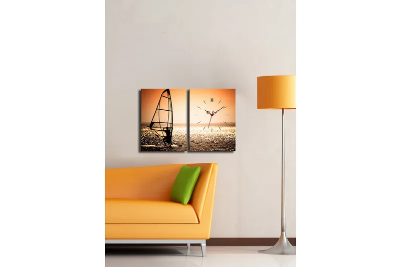 Dekorativ Canvasbilde med Klokke 2 Deler - Flerfarget - Innredning - Veggdekorasjon - Veggklokke