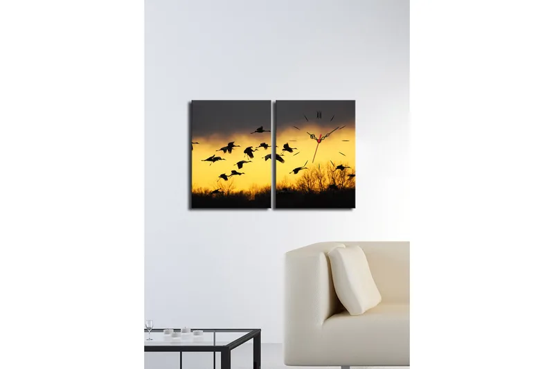 Dekorativ Canvasbilde med Klokke 2 Deler - Flerfarget - Innredning - Veggdekorasjon - Veggklokke