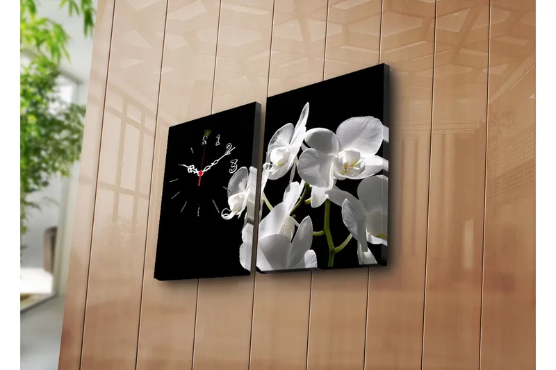 Dekorativ Canvasbilde med Klokke 2 Deler - Flerfarget - Innredning - Veggdekorasjon - Veggklokke