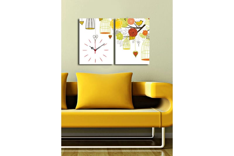 Dekorativ Canvasbilde med Klokke 2 Deler - Flerfarget - Innredning - Veggdekorasjon - Veggklokke