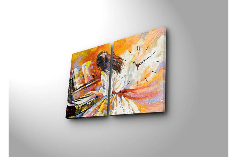 Dekorativ Canvasbilde med Klokke 2 Deler - Flerfarget - Innredning - Veggdekorasjon - Veggklokke