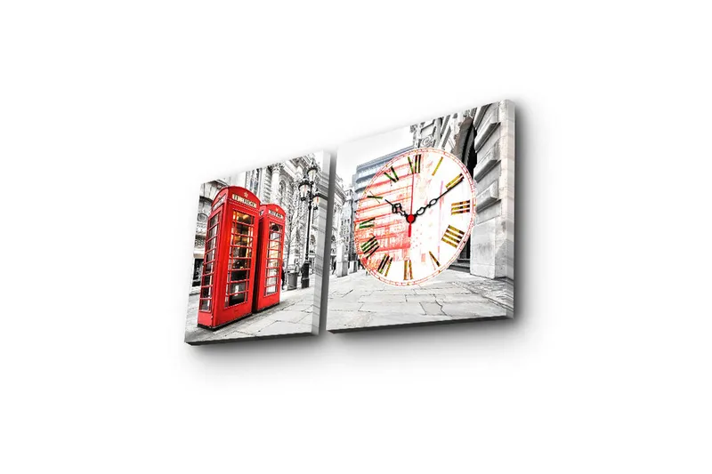 Dekorativ Canvasbilde med Klokke 2 Deler - Flerfarget - Innredning - Veggdekorasjon - Veggklokke