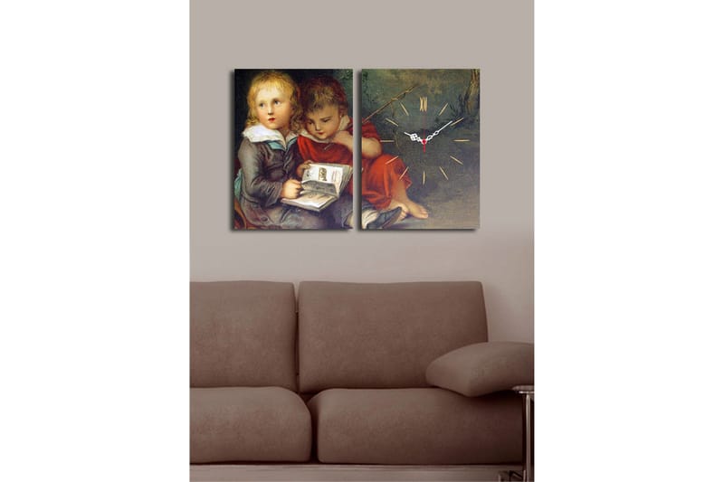 Dekorativ Canvasbilde med Klokke 2 Deler - Flerfarget - Innredning - Veggdekorasjon - Veggklokke