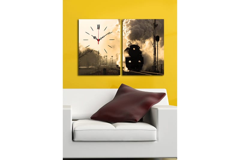 Dekorativ Canvasbilde med Klokke 2 Deler - Flerfarget - Innredning - Veggdekorasjon - Veggklokke