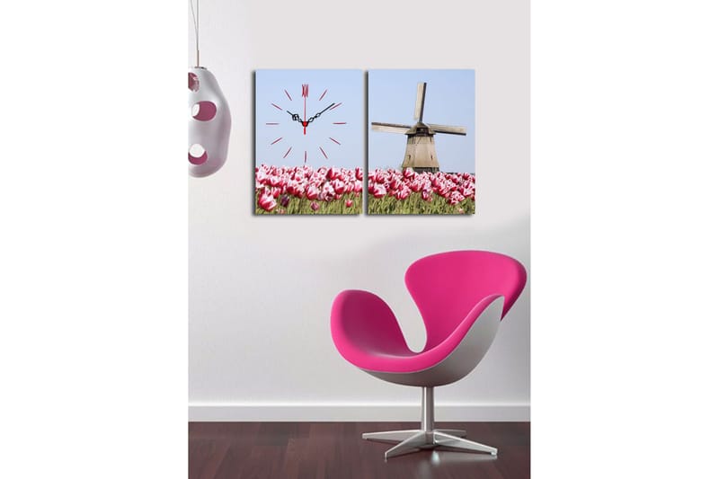 Dekorativ Canvasbilde med Klokke 2 Deler - Flerfarget - Innredning - Veggdekorasjon - Veggklokke