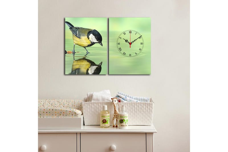 Dekorativ Canvasbilde med Klokke 2 Deler - Flerfarget - Innredning - Veggdekorasjon - Veggklokke