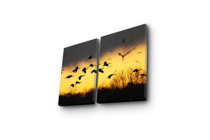 Dekorativ Canvasbilde med Klokke 2 Deler - Flerfarget - Innredning - Veggdekorasjon - Veggklokke