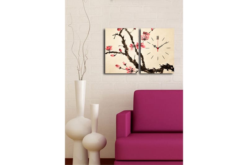 Dekorativ Canvasbilde med Klokke 2 Deler - Flerfarget - Innredning - Veggdekorasjon - Veggklokke