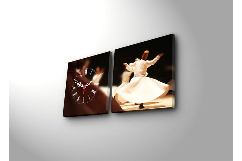 Dekorativ Canvasbilde med Klokke 2 Deler - Flerfarget - Innredning - Veggdekorasjon - Veggklokke