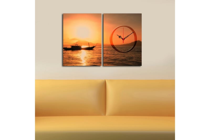 Dekorativ Canvasbilde med Klokke 2 Deler - Flerfarget - Innredning - Veggdekorasjon - Veggklokke