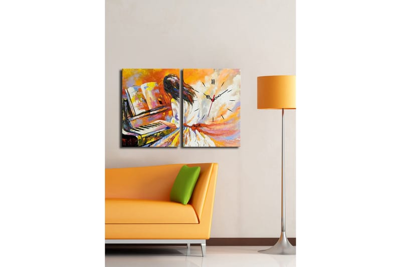 Dekorativ Canvasbilde med Klokke 2 Deler - Flerfarget - Innredning - Veggdekorasjon - Veggklokke