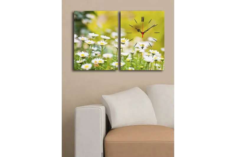 Dekorativ Canvasbilde med Klokke 2 Deler - Flerfarget - Innredning - Veggdekorasjon - Veggklokke