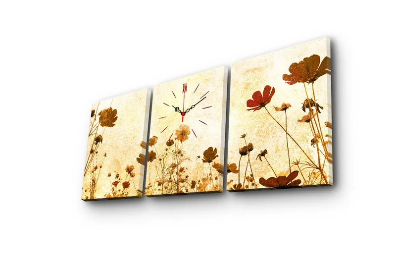 Dekorativ Canvasbilde med Klokke 3 Deler - Flerfarget - Innredning - Veggdekorasjon - Veggklokke