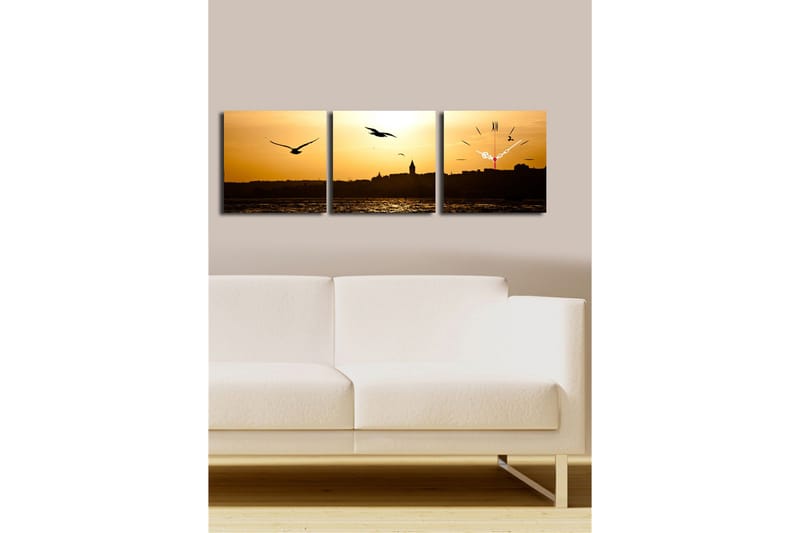 Dekorativ Canvasbilde med Klokke 3 Deler - Flerfarget - Innredning - Veggdekorasjon - Veggklokke