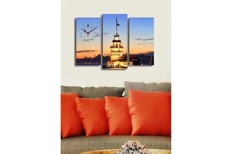 Dekorativ Canvasbilde med Klokke 3 Deler - Flerfarget - Innredning - Veggdekorasjon - Veggklokke