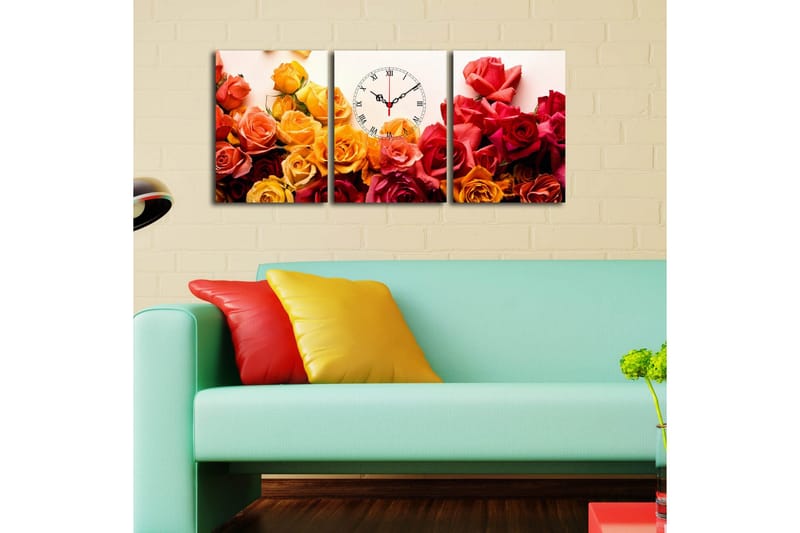 Dekorativ Canvasbilde med Klokke 3 Deler - Flerfarget - Innredning - Veggdekorasjon - Veggklokke