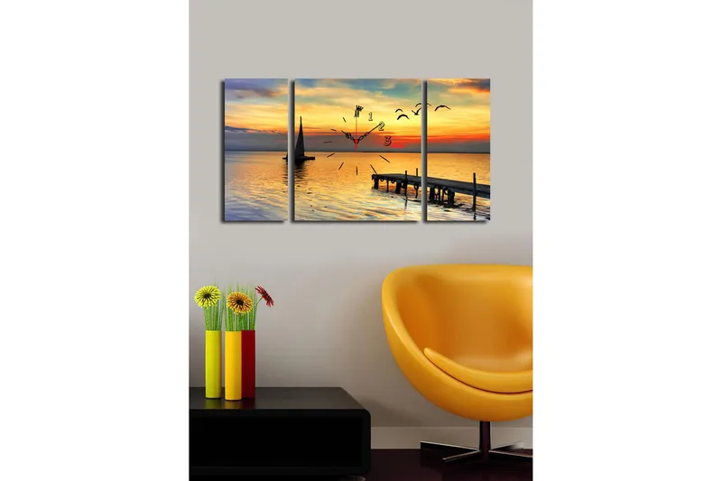 Dekorativ Canvasbilde med Klokke 3 Deler - Flerfarget - Innredning - Veggdekorasjon - Veggklokke