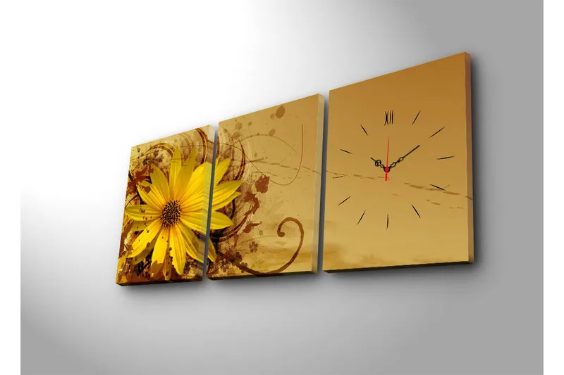 Dekorativ Canvasbilde med Klokke 3 Deler - Flerfarget - Innredning - Veggdekorasjon - Veggklokke