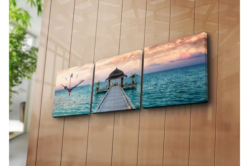 Dekorativ Canvasbilde med Klokke 3 Deler, Flerfarget