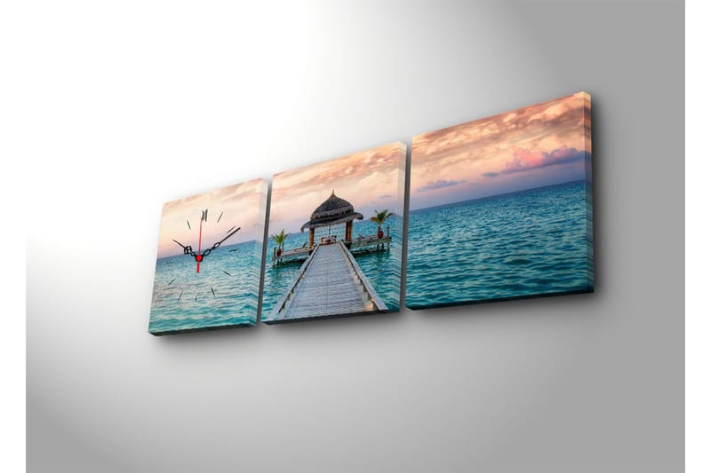 Dekorativ Canvasbilde med Klokke 3 Deler - Flerfarget - Innredning - Veggdekorasjon - Veggklokke