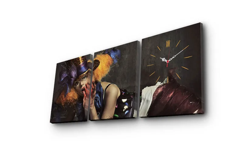 Dekorativ Canvasbilde med Klokke 3 Deler - Flerfarget - Innredning - Veggdekorasjon - Veggklokke