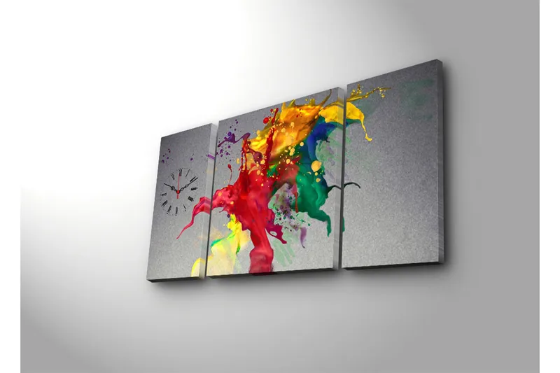 Dekorativ Canvasbilde med Klokke 3 Deler - Flerfarget - Innredning - Veggdekorasjon - Veggklokke