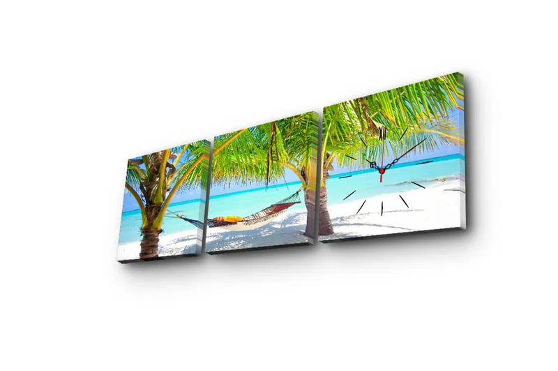 Dekorativ Canvasbilde med Klokke 3 Deler - Flerfarget - Innredning - Veggdekorasjon - Veggklokke