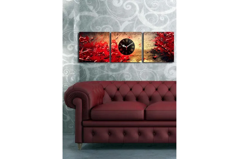 Dekorativ Canvasbilde med Klokke 3 Deler - Flerfarget - Innredning - Veggdekorasjon - Veggklokke