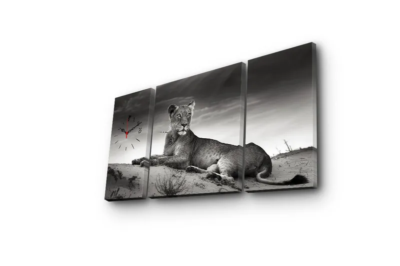 Dekorativ Canvasbilde med Klokke 3 Deler - Flerfarget - Innredning - Veggdekorasjon - Veggklokke