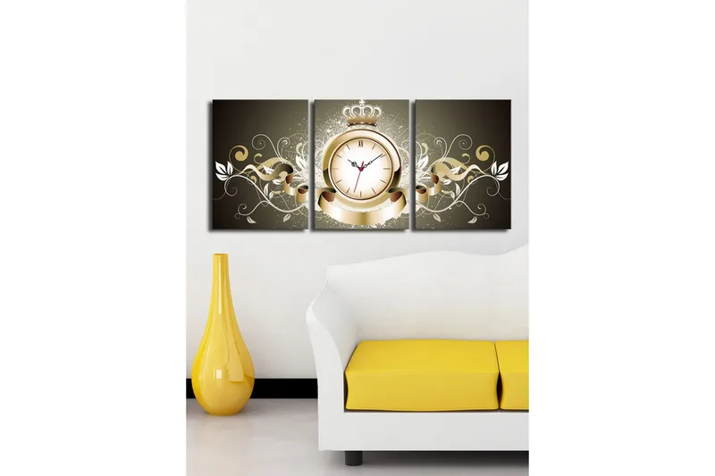 Dekorativ Canvasbilde med Klokke 3 Deler - Flerfarget - Innredning - Veggdekorasjon - Veggklokke