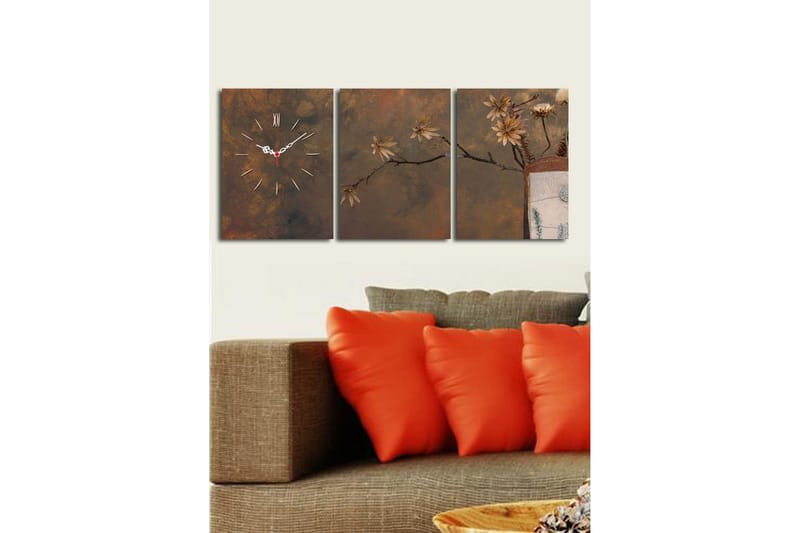 Dekorativ Canvasbilde med Klokke 3 Deler - Flerfarget - Innredning - Veggdekorasjon - Veggklokke