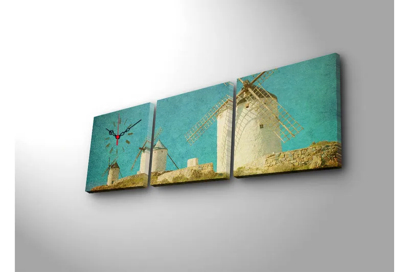 Dekorativ Canvasbilde med Klokke 3 Deler - Flerfarget - Innredning - Veggdekorasjon - Veggklokke