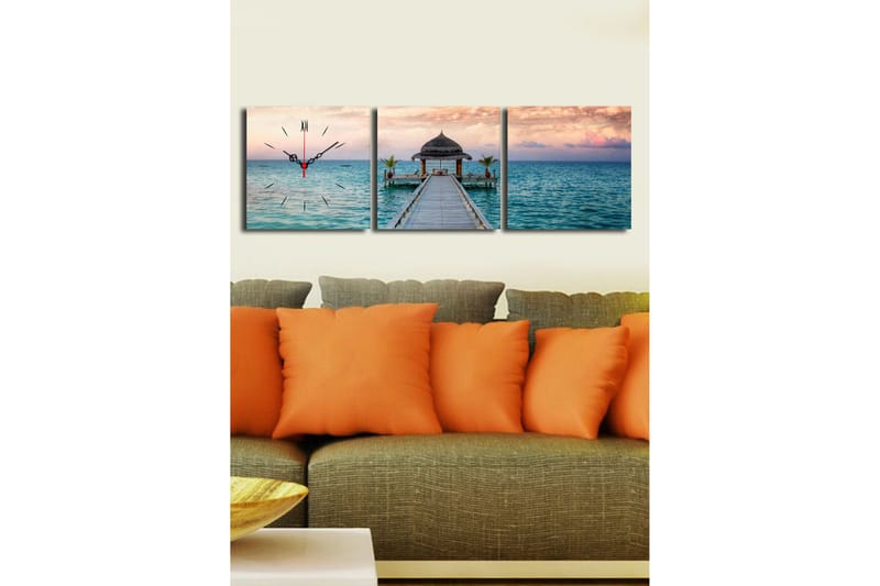 Dekorativ Canvasbilde med Klokke 3 Deler - Flerfarget - Innredning - Veggdekorasjon - Veggklokke