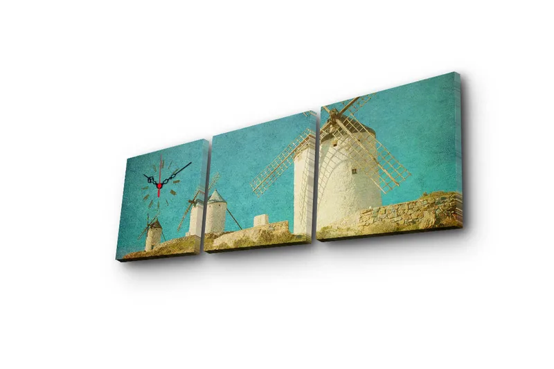 Dekorativ Canvasbilde med Klokke 3 Deler - Flerfarget - Innredning - Veggdekorasjon - Veggklokke