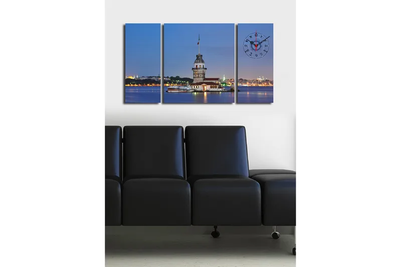 Dekorativ Canvasbilde med Klokke 3 Deler - Flerfarget - Innredning - Veggdekorasjon - Veggklokke