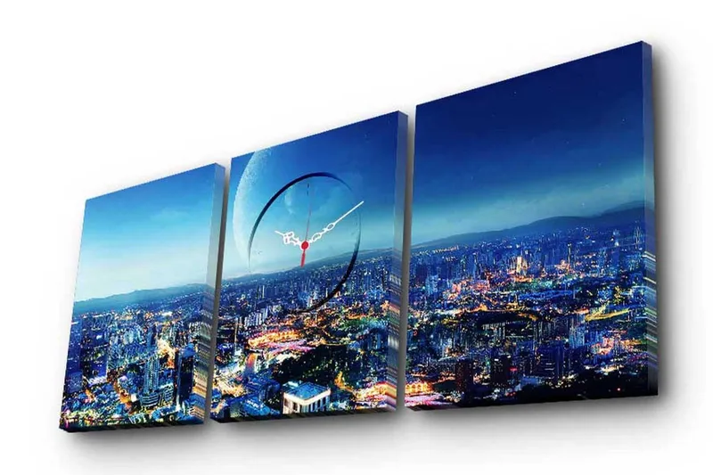 Dekorativ Canvasbilde med Klokke 3 Deler - Flerfarget - Innredning - Veggdekorasjon - Veggklokke