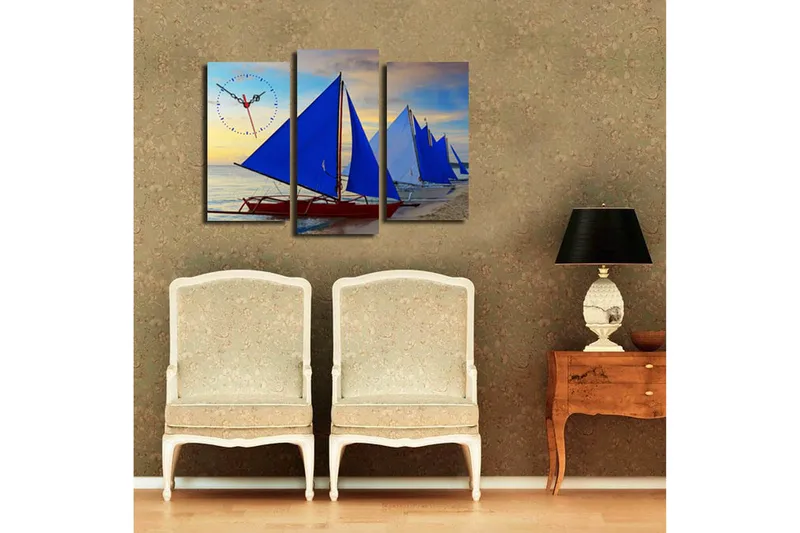 Dekorativ Canvasbilde med Klokke 3 Deler - Flerfarget - Innredning - Veggdekorasjon - Veggklokke