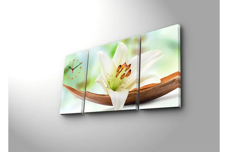 Dekorativ Canvasbilde med Klokke 3 Deler - Flerfarget - Innredning - Veggdekorasjon - Veggklokke