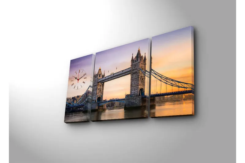 Dekorativ Canvasbilde med Klokke 3 Deler - Flerfarget - Innredning - Veggdekorasjon - Veggklokke